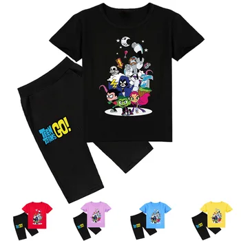 DLF Modes Teen Titans, IET! T Krekls+Šorti 2pcs Set Bērniem Tracksuit Zēnu Sporta Toddler Meiteņu Tērpiem Jogger Vasaras Drēbes