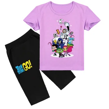 DLF Modes Teen Titans, IET! T Krekls+Šorti 2pcs Set Bērniem Tracksuit Zēnu Sporta Toddler Meiteņu Tērpiem Jogger Vasaras Drēbes