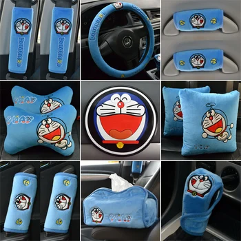Doraemon transportlīdzekļa plīša spilvens drošības jostu vāks atpakaļskata spogulis, rokas bremzes pārsegs papīra dvieli audu ailē automašīnas salona pildījumu rotaļlieta