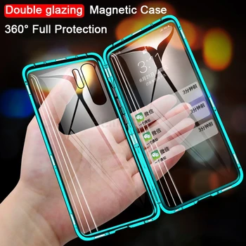 Dubultie Stikla Magnētiskā Gadījumā Huawei P30 P20 Lite Pro Metāla Magnētu Lietā Par Godu 10 Lite 8X 9X P Smart Z Y9 2019 Vāciņu