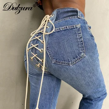 Dulzura augsto vidukli, taisnas džinsa bikses džinsa atpakaļ apsējs pāri mežģīņu augšu sexy streetwear 2020 rudens ziemas drēbes, gruntis klubs