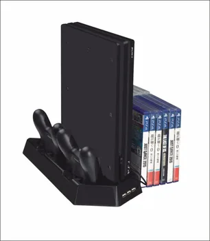 Duālais Lādētājs Vertikālā Kontrolieris Dock Staciju Uzlādes Turētājs Stāvēt+Dzesētājs Dzesēšanas Ventilators+2 USB Strāvas centrs Playstation4 PS4/Pro
