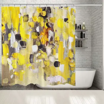 Dušas Aizkars Anotācija Eļļas Glezna Triepienu Kritums Krāsas Dekoratīvos Mūsdienu Mākslas Darbs, Dzeltena, Bēša Melns