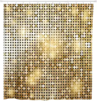 Dzeltens Zelta Spīdīga Zelta Mozaīkas Disco Bumba Anotācija Dušas Aizkars Ūdensizturīgu Poliestera Audumu 72 x 78 Cm ar Āķi