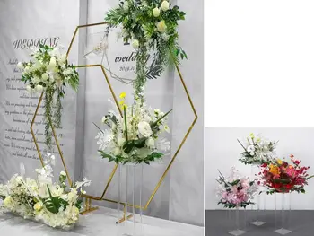 Dzelzs akrila rāmis ģeometriskā arch T skatuves dekori kāzu aksesuārus backdrops kāzu ziedu plaukts puse galda centerpieces kūka stāvēt