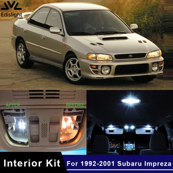 Edislight 9Pcs Balta, Ledus Zila Canbus LED Lampas, Auto Spuldzes Interjera Pakete Komplekts 1992-2001 Subaru Impreza Kartes Dome Bagāžnieka Gaismas