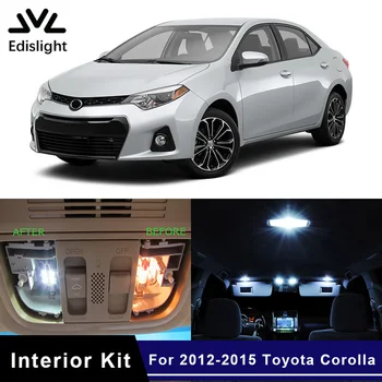 Edislight 9Pcs Balta, Ledus Zila LED Lampas, Auto Spuldzes Interjera Pakete Komplekts 2012-2017 Toyota Corolla Kartes Dome Bagāžnieka Kravas Gaismas
