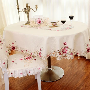 Eiropā Luksusa ovāli galdauti dobi ziedu izšūti bēša kāzu galda segums virtuves kārta/taisnstūra pusdienu galda audums