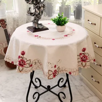 Eiropā Luksusa ovāli galdauti dobi ziedu izšūti bēša kāzu galda segums virtuves kārta/taisnstūra pusdienu galda audums
