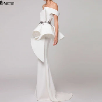 Elegants Formālu Kleita Balta vakarkleita 2020. Gadam Satīna Ruffles Fāzēm, Dubaija arābu Sirēna vakarkleita Ilgi abendkleider