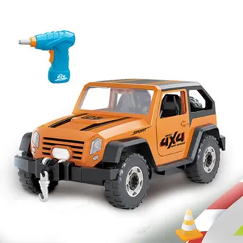 Elektriskā Jeep Automašīnas Komplekts DIY Asamblejas Modelis Bērniem Urbšanas Skrūves Rotaļlietas Ēku Auto ar Gaismas un Skaņas izjaukt Rīku, Bērnu Rotaļlietas