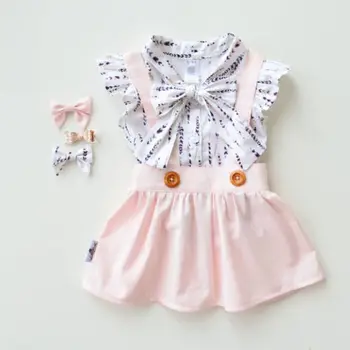 Emmababy 3PCS Bērniem, Baby Meitene Ziedu Topi, T-krekls+Zeķu Svārki Kleita Tērpiem Drēbes
