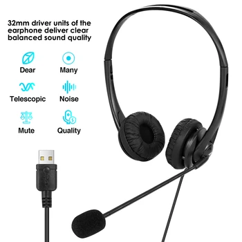 Ergonomisks stretchy USB On-Ear Vadu Austiņas Austiņas ar Trokšņa, ērti noslēpjams Mikrofons Klēpjdators, Desktop Rievots Tālruni