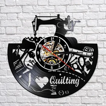 Es Mīlu Quilting Šujmašīnu Pasūtījuma Veikalā, Moderna Dizaina Mājas Dekoru, Sienas Karājas Dekoru Šūšanas Instrumenti Vinila Ieraksts Pulkstenis Skatīties