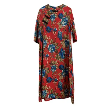 Etniskās sieviešu garās kokvilnas un lina liela krāsu zaudēt izmēra kleitu Ķīnas retro diagonāli sprādzes tējas apģērbu rudens