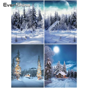 EverShine 5D Dimanta DIY Krāsošana Ziemas Ainava Cross Stitch Dimanta Izšuvumi Sniega Ainavu Attēlu Rhinestones Sienas Dekori