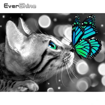 EverShine DIY 5D Pilnu Kvadrātveida Diamnd Krāsošana Kaķis Dimanta Izšuvumi Dzīvniekiem, Roku darbs, Hobijs, Rhinestones Mākslas Cross Stitch Dāvanu