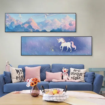 Fantasy Unicorn Sapņains Kanvas glezna, plakāts un izdrukas Nodic Gultas Sienas, Mākslas Plakāti Dzīvojamā Istaba Guļamistaba Galerija