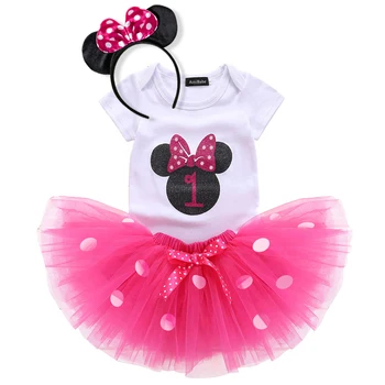 Fantāzija 1 2 Gadu Dzimšanas Dienas Baby Girl Dress Punkti Toddler Apģērbu Bērniem Kleitas Meitene Puse Tutu Tērpi Ar Galvu