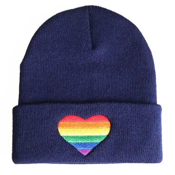 Fashion Rainbow Mīlestību Sirdī Embroideried Adītas Cepures Beanies Cepures Vīriešiem, Sievietēm, Ziemā Silts Melns Adīt Vāciņu Skullies Natal Dāvanu