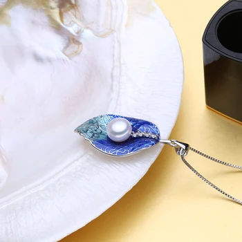 FENASY Pērļu Rotaslietas komplekti 925 Sterling Sudraba auskariem,dabas Pērle lapu kaklarota sievietēm patīk Cloisonne auskari komplekti