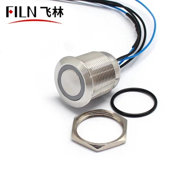FILN 22mm 12V Ring LED Īslaicīgs Vai Lactching Nerūsējošā Tērauda IP68 Ūdensnecaurlaidīga Metāla Podos Spiediet Pogu Slēdzis ar vadu