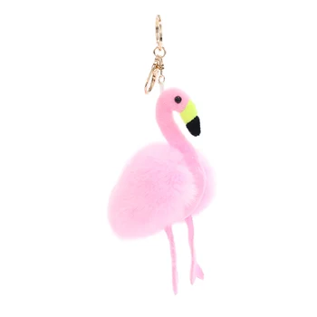 Flamingo Keychain, Atslēgu, Gredzenu, Kulonu-Piederumi Sieviešu Rokassomu Rotaslieta Real Rex Trušu Kažokādas Boutique Roku Darbs Kuloni