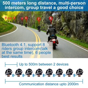 Fodsports Motocikla Ķivere Domofons 8 braucēji, M1-S Pro Ūdensizturīgs Austiņas Bezvadu Bluetooth intercomunicador iekšējo telefonu, MP3