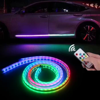 FORAUTO Auto LED Durvju Malu Gaismas RGB Apdare Elastīgas Sloksnes Gaismas Streamer Auto Durvju Indikators Tālvadības pults Atmosfēru Lampas