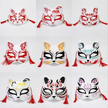 Fox Maska Rokām apgleznotas Japāņu Maska uz Pusi Sejas PVC Fox Masku Masku Festivāls Bumbu Kabuki Kitsune Maskas Cosplay Kostīms