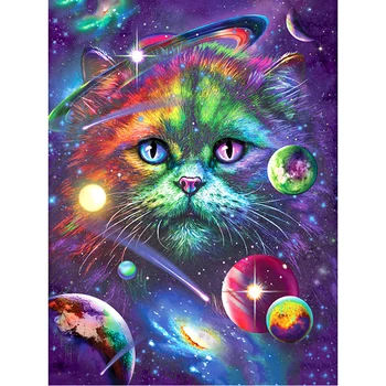FUYUN Dimanta Krāsošana komplekti kosmosā Pilna Kārta kaķis Priekšstatu Par Rhinestones Izšuvumu Pārdošana Dimanta Mozaīkas Cross Stitch dzīvnieku