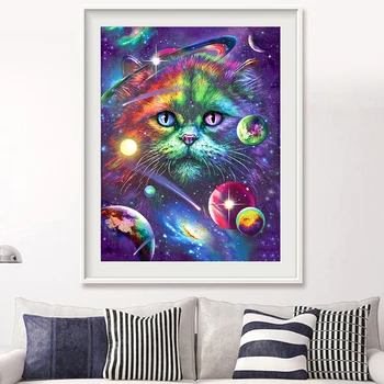 FUYUN Dimanta Krāsošana komplekti kosmosā Pilna Kārta kaķis Priekšstatu Par Rhinestones Izšuvumu Pārdošana Dimanta Mozaīkas Cross Stitch dzīvnieku