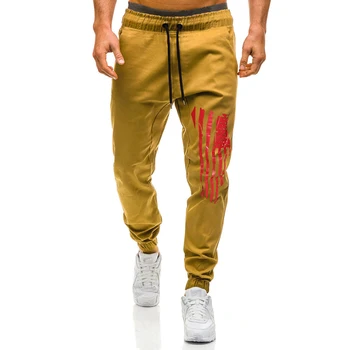 Gadījuma Zīmuli Bikses Vīriešu Rudens Modes ASV Karoga Drukā Ilgi, Biksēm Elastīgs Viduklis Hip Hop Streetwear Kokvilnas Joggers Elsas Haki
