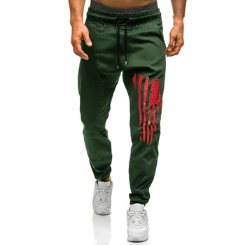 Gadījuma Zīmuli Bikses Vīriešu Rudens Modes ASV Karoga Drukā Ilgi, Biksēm Elastīgs Viduklis Hip Hop Streetwear Kokvilnas Joggers Elsas Haki