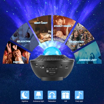 Galaxy Zvaigžņota Nakts Lampas LED Zvaigžņu Projektors, Krāsains Gaismas Okeāna Viļņu 21 Krāsās ar Mūzikas Bluetooth Tālvadības Bērniem Dāvanas