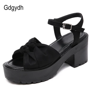 Gdgydh Bowknot Sieviešu Sandales Platformas, Papēži Jaunu Modes Sieviešu Vasaras Potītes Siksniņu Sandales Ladie Sprādzes Chunky Papēža Skolu