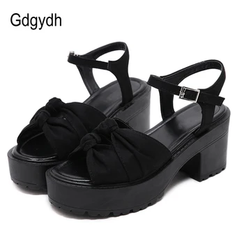 Gdgydh Bowknot Sieviešu Sandales Platformas, Papēži Jaunu Modes Sieviešu Vasaras Potītes Siksniņu Sandales Ladie Sprādzes Chunky Papēža Skolu