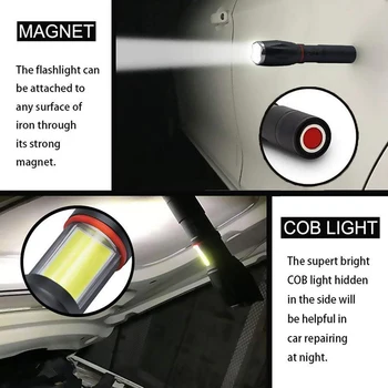 Glare LED Lukturīti COB Sānu darba apgaismojuma Zoomable LED Lukturītis 6 apgaismojuma režīmi Asti magnēts Adsorbable kempings, riteņbraukšana, utt.