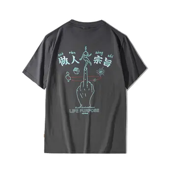 GONTHWID Ķīniešu Rakstzīmes Vidējo Pirkstu Drukāt Streetwear Tshirts Hip Hop Hipster Ikdienas Īsās Piedurknes Punk Rock t-veida Krekli Vīriešu