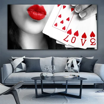 GOODECOR Mūsdienu Sarkanu Lūpu Sieviešu Kanvas Glezna Pokera MĪLESTĪBA Sienas Izdrukā Plakātu Mākslas Priekšstatu par Dzīves Telpu Dekorēšana Bez Rāmja