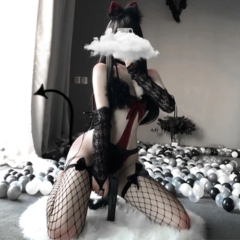 Gothic Kārdinājumam Spēlē Kostīmi Erotiska Bodysuit Karsts, Seksīgs Apģērbs Kaķis Cosplay Melns Sarkans Krūšturis, Iestatiet Veļas Velna Kalpone Sievietēm