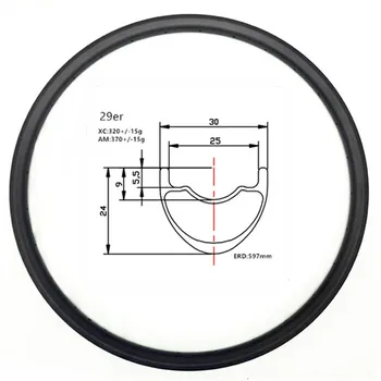 Grafēna 29er oglekļa mtb diski disku riteņi hookless 30x24mm Iekšējais platums 25mm oglekļa loka mtb velosipēdu disku diski XC 330g