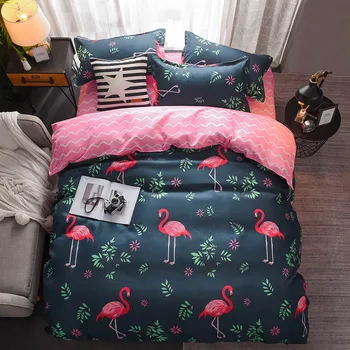 Gultas Komplekts luksusa sarkana Flamingo 3/4gab Ģimenes Komplekts Lapu Sega sedz Spilvendrāna Zēnu Istabu dzīvoklis lapa, Bez pildījuma 2019 gultas komplekts
