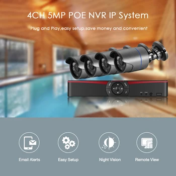 H. 265 Uzraudzības Sistēmas 4CH 5.0 MP POE VRR Komplekts Iekštelpu Āra Bullet Audio Ieraksts 5MP 3MP IP 2MP Kamera Nakts (IS) P2P Video Set