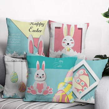 Happy Easter Bunny Olu Spilvens Gadījumā, ja Mājas Apdarei Dīvāns Krēsli Zilā Karikatūra Trušu Modelis, Mīksts Plīša Spilvens Segums 45x45cm