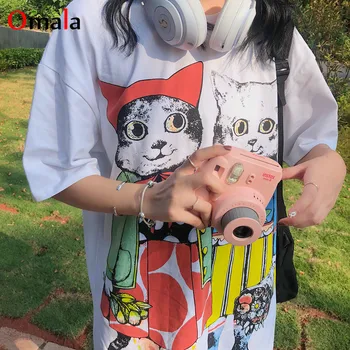 Harajuku Kawaii kaķis druka T Kreklu meitene Vasaras balts Tops, Japāņu Karikatūra T-krekli Grafikas Tees sieviešu Gudrs Lielajam Tshirt Sieviete