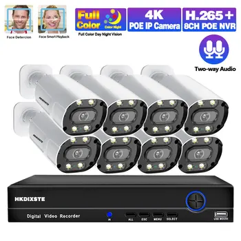 HD 5mp 4k 8ch VRR POE Drošības Kameru Uzstādīt Āra Krāsu Nakts Redzamības Sejas Noteikšanas IP CCTV Video Novērošanas Kameras Sistēmas Komplekts