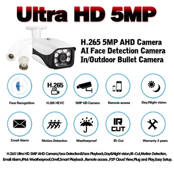 HD Drošības Kameras Āra Ūdensizturīgs Nakts redzamības 5MP AHD TVI CVI Analogās CCTV video Novērošanas Bullet Kamera DVR XMEYE