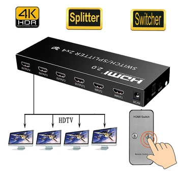 HDMI Slēdzis 6 Ports, HDMI Splitter 3.5 mm Audio Extractor Converter Adapteri 4K/60Hz 2 4 No Nosūcējs Tālvadības Ligzda SPDIF Toslink