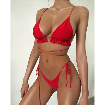 Hirigin Sexy Sievietes Mežģīnes-up Dobi No Bikini Komplekts Beachwear Peldkostīmu 2020 